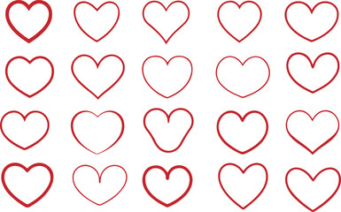 Heart Shapes Line Art, Love Shapes Icon Outline Vector Art. Simple Red Heart Shape Line Art on White Background.