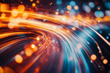 Vibrant Abstract Light Trails with Blue and Orange Bokeh Effects