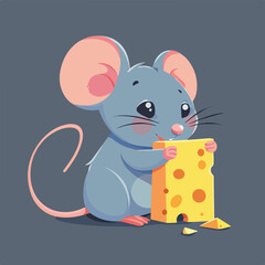 Cute mouse holding cheese block cartoon illustration rodent animal food image graphic design element children book illustration logo mascot sticker icon adorable character isolated fun playful