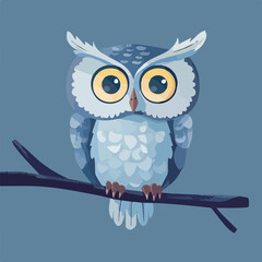 Blue Owl Perched Branch Wildlife Bird Animal Nature Nocturnal Perch Feathers Eyes Beak Cartoon Illustration Design Element Isolated Character Graphic Digital Clipart Adorable Wise Curious Friendly