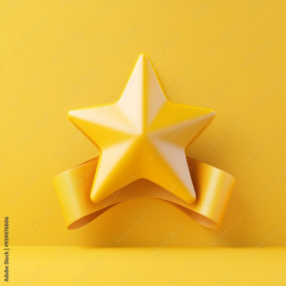 Poster a 3d simple style icon of a star inside a ribbon symbolizing excellence and recognition with a sleek