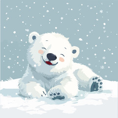 Cute happy polar bear cub laying down on snow winter illustration arctic wildlife snow falling playful arctic animal christmas design element greeting card design fauna cold weather wild animal © PNG