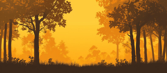yellow forest tree silhouette parallax background, Ai Generated Images