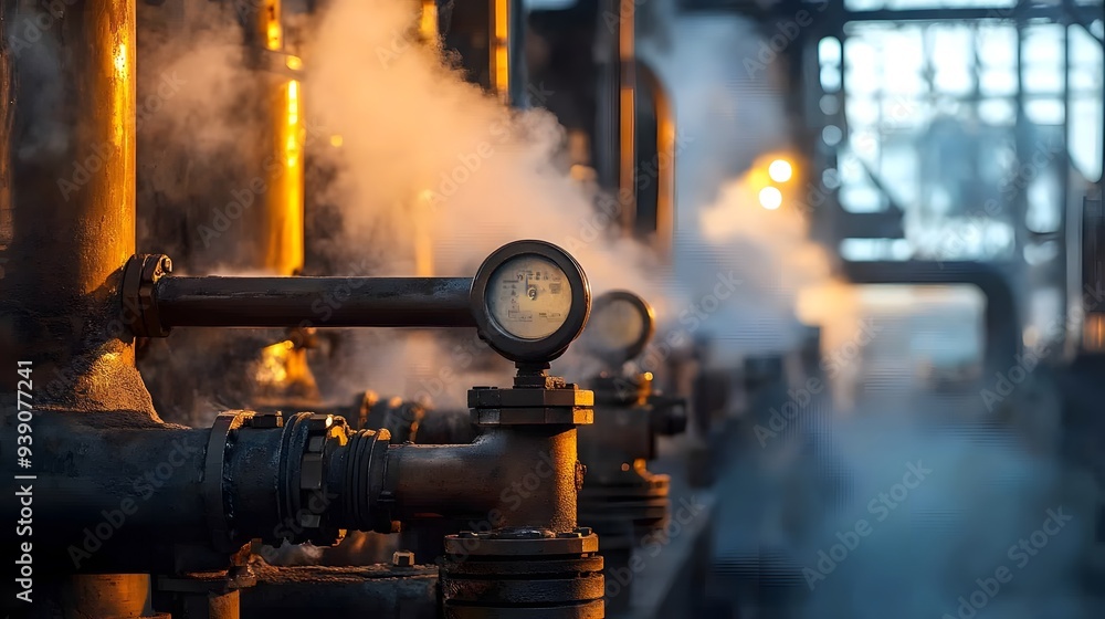 Poster a yellow pipe with a red button on it and steam coming out of it