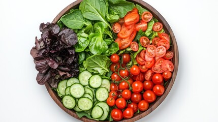 Vibrant Fresh Salad Ingredients in Wooden Bowl for Healthy Meal Prep, Generative Ai