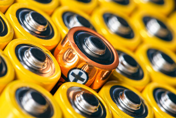 Alkaline battery AAA size with selective focus on single battery 