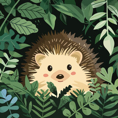 Cute Hedgehog Hiding In Green Leaves Wildlife Illustration Nature Animals Forest Woodland Creature Spikes Prickles Adorable Cartoon Character Childrens Illustration Digital Art Graphic Design © PNG