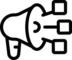 Simple icon of a megaphone connecting to different channels, representing the concept of spreading information to a wide audience