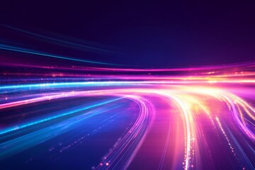 Futuristic Neon Light Trails in a Motion Blur Night Highway Scene
