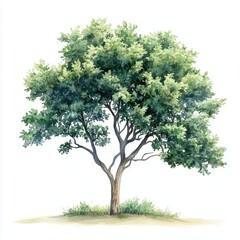 Fototapeta premium Cork Tree with refined border, rich pigment tones, isolated on white background, watercolor on white background, no blur, photo not dark, everything is clear, copy space