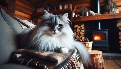 Katze vor einem Kamin