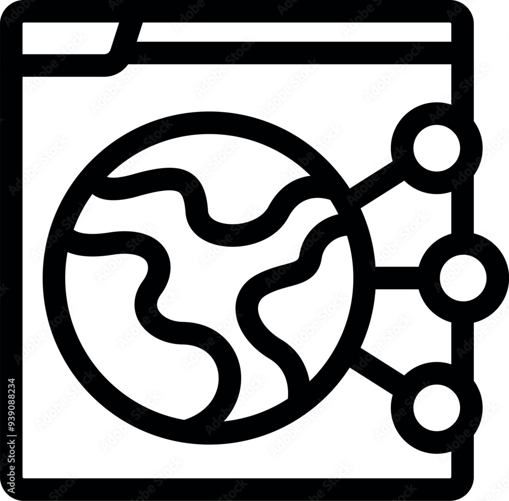 Poster simple icon of a website connecting to points on a global network, representing global communication