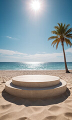 Empty podium or pedestal in the beach outdoor summer vibes for product showcase ads presentation