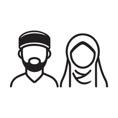 Islamic men and women icon character outline. Arabic vector design.