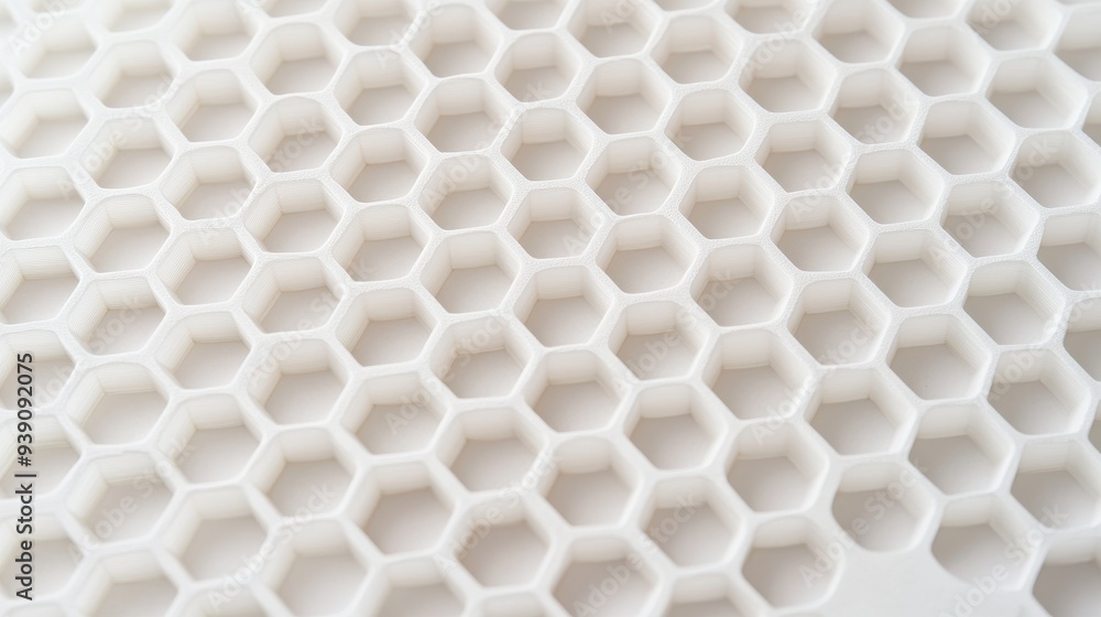 Poster White hexagonal pattern background, close-up of geometric honeycomb structure. Ideal for design, texture, and abstract concepts.