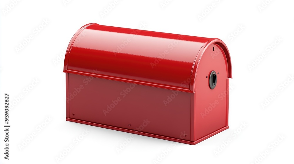 Poster isolated closed red mailbox on a clean white background, showcasing a classic design with a simple a