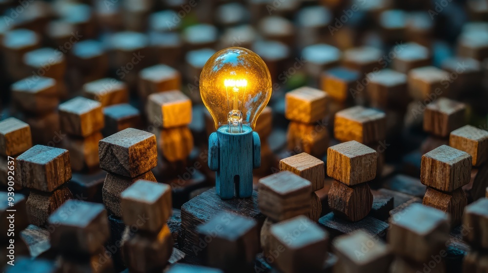 Poster the introduction of ai with the digital brain in a light bulb for ai against a person and innovation