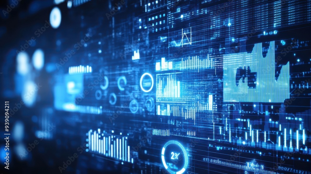 Aufkleber Technology background of digital data visualization, featuring blue light and futuristic interface for business and computing concepts.