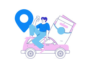 Flat vector concept operation hand drawn illustration of people taking a taxi
