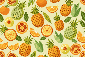 Food seamless pattern. Fruit icons set in flat style. Healthy food.