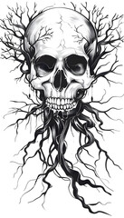 Obraz premium Tribal Skull and Tree Roots Tattoo black and white illustration