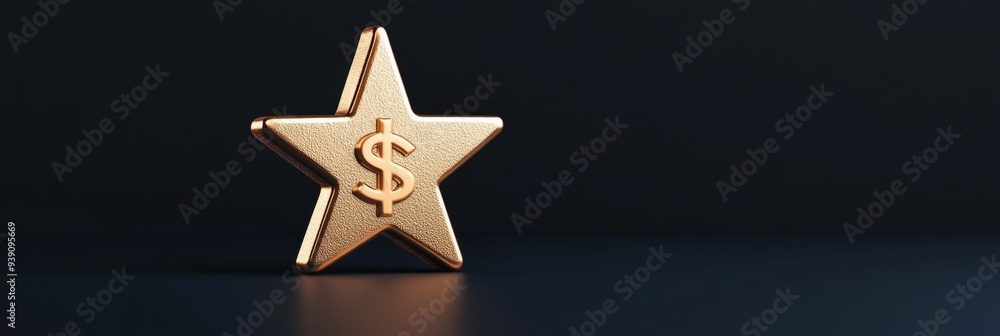 Poster a 3d simple style icon of a star with a dollar sign representing quality and financial success in a 