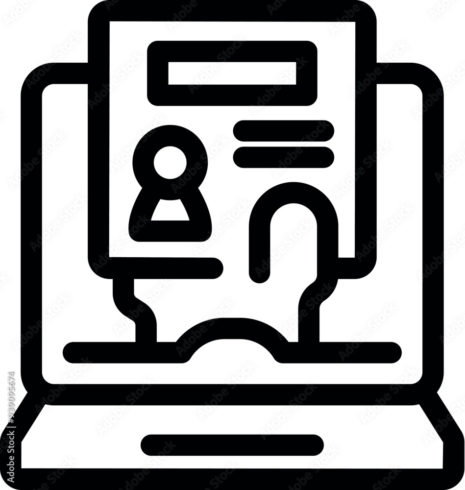 Aufkleber simple icon of a cv with a candidate profile being displayed on a laptop screen