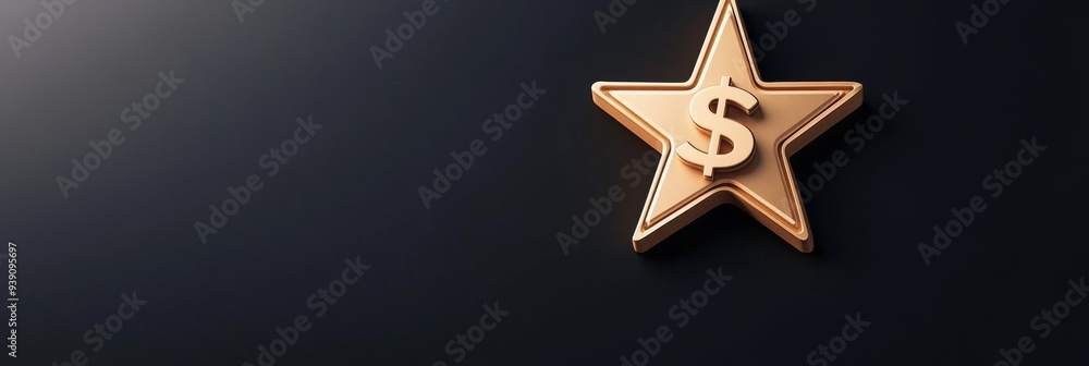 Poster a 3d simple style icon of a star with a dollar sign representing quality and financial success in a 