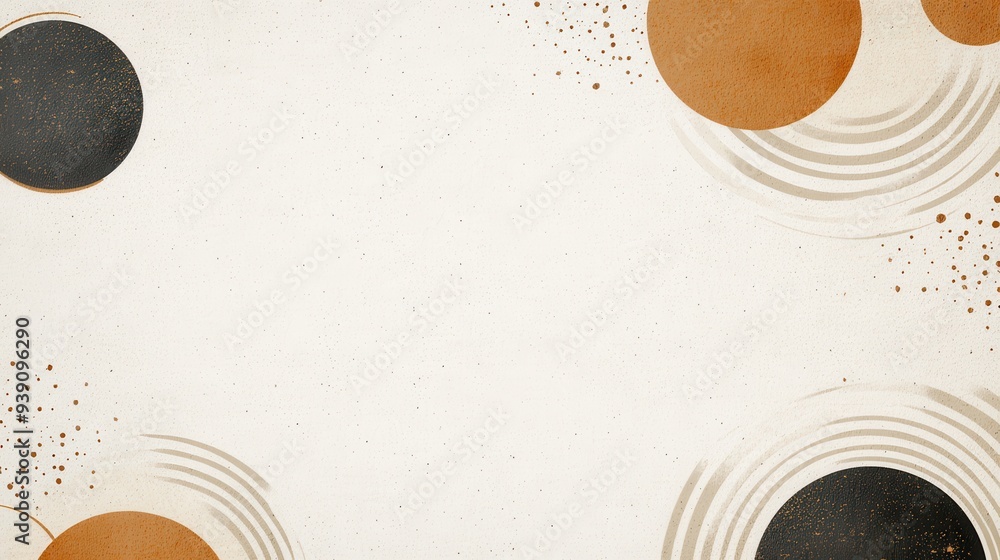 Poster Minimalist abstract background with black and brown circles and dotted pattern on white backdrop. Perfect for modern graphic design projects.