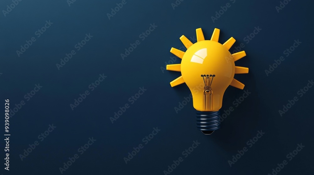 Poster a 3d simple style icon of a light bulb with a gear inside symbolizing innovative business solutions 