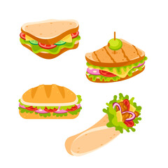 Variety of tasty sandwiches and a wrap filled with fresh ingredients, perfect for a quick and satisfying lunch