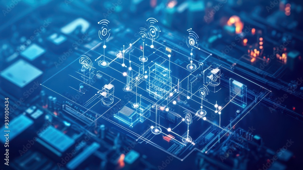 Aufkleber digital network interface with data transmission visualization. concept of modern technology and fut