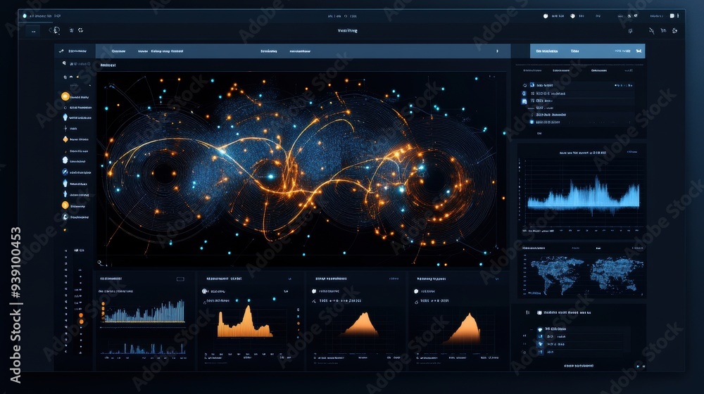 Aufkleber Digital dashboard interface with data visualizations, charts, and graphs, showcasing dynamic analytics in a modern design layout.