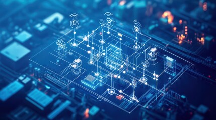 Digital network interface with data transmission visualization. Concept of modern technology and futuristic communication.