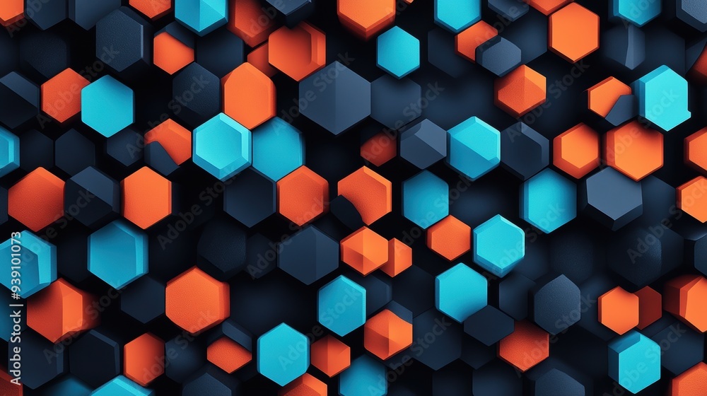 Aufkleber colorful abstract 3d hexagonal pattern with blue and orange shapes, creating a vibrant and modern ge