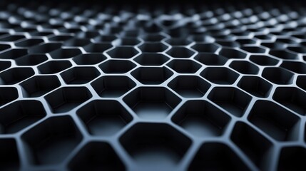 Close-up of hexagonal patterns creating a futuristic, abstract texture with a dark, metallic feel, perfect for backgrounds and design concepts.