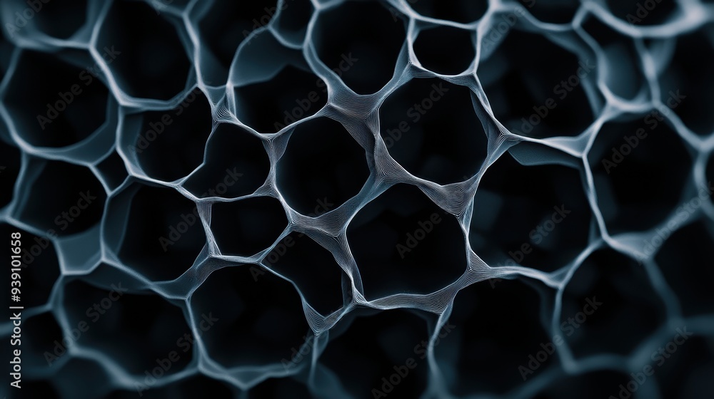 Poster Close-up of a complex honeycomb structure with dark background, highlighting the intricate geometric pattern and texture.