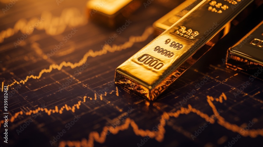 Fototapete detailed shot of a gold price graph with historical data and price prediction indicators, on a finan