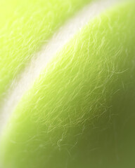 Ultra Close-Up of a Tennis Ball, Showcasing Detailed Texture and Surface Fibers Against a Soft Background
