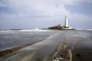 St Marys Lighthouse from causeway whitley bay tyneside uk 