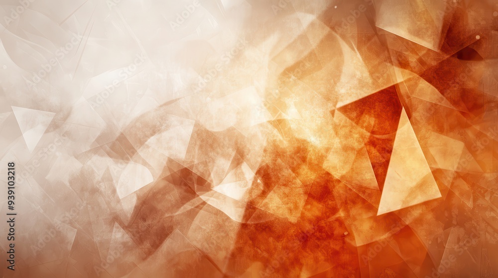 Poster Abstract orange and white geometric background with overlapping translucent shapes and gradients.