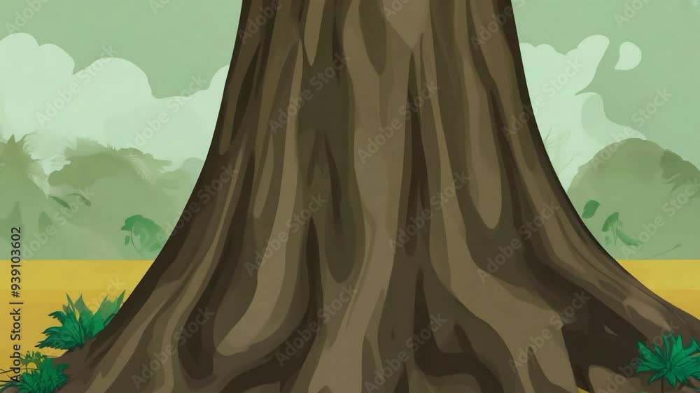 Aufkleber exploring a tall tree in a serene landscape during a clear day with clouds and a calm atmosphere for