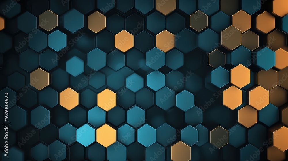 Poster abstract hexagonal pattern in blue and orange. modern geometric background, perfect for tech and dig