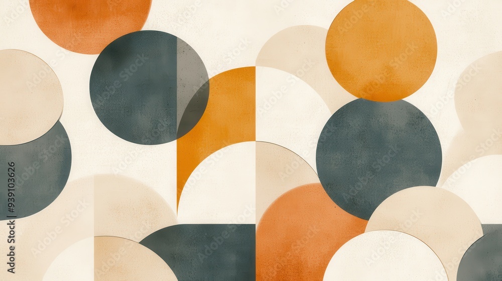 Poster Abstract geometric art with overlapping circles in warm and cool tones, creating a modern and vibrant visual effect.