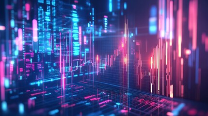 Business analysis involving big data displayed on a screen showcasing economic growth with financial graphs The concept revolves around a virtual dashboard integrating digital marketing