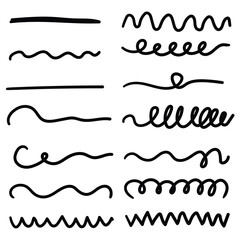 Hand drawn doodle a set of different lines on a white background.