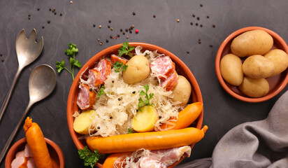 sauerkraut-cabbage, potato and sausage