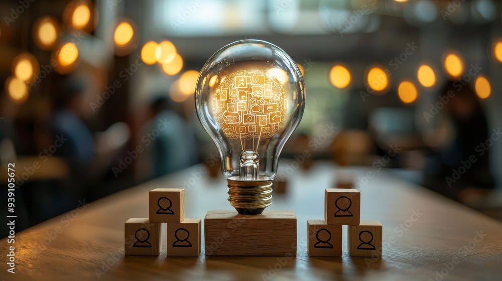 Poster the introduction of ai with the digital brain in a light bulb for ai against a person and innovation