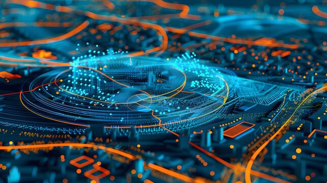  a complex geospatial visualization, showing a detailed map with layers of data, such as urban planning metrics or environmental changes, rendered with clear patterns and visual hierarchy