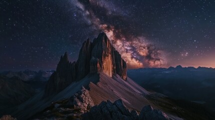 Obraz premium Majestic Mountain Peak Silhouetted Against the Milky Way